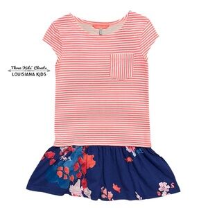 Joules 5-6Y Neon Striped Floral Drop Waist Dress